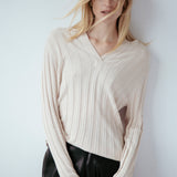 Ribbed Cashmere V Beige