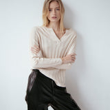 Ribbed Cashmere V Beige