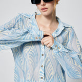 Chiffon Blouse Blue Beach Print
