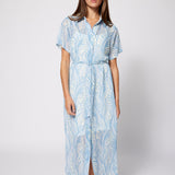 Chiffon Shirt Dress Blue Beach Print