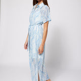 Chiffon Shirt Dress Blue Beach Print