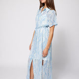Chiffon Shirt Dress Blue Beach Print