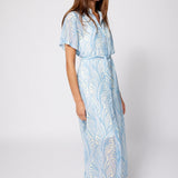 Chiffon Shirt Dress Blue Beach Print