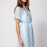 Chiffon Shirt Dress Blue Beach Print