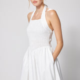Linen Cotton Smocked Halter Dress White