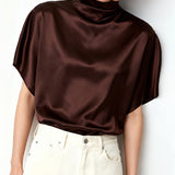 Butter Satin Batwing Top Mahogany