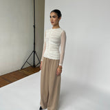 Mesh Gather Front Top Ivory