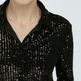 Sequin Button Down Black