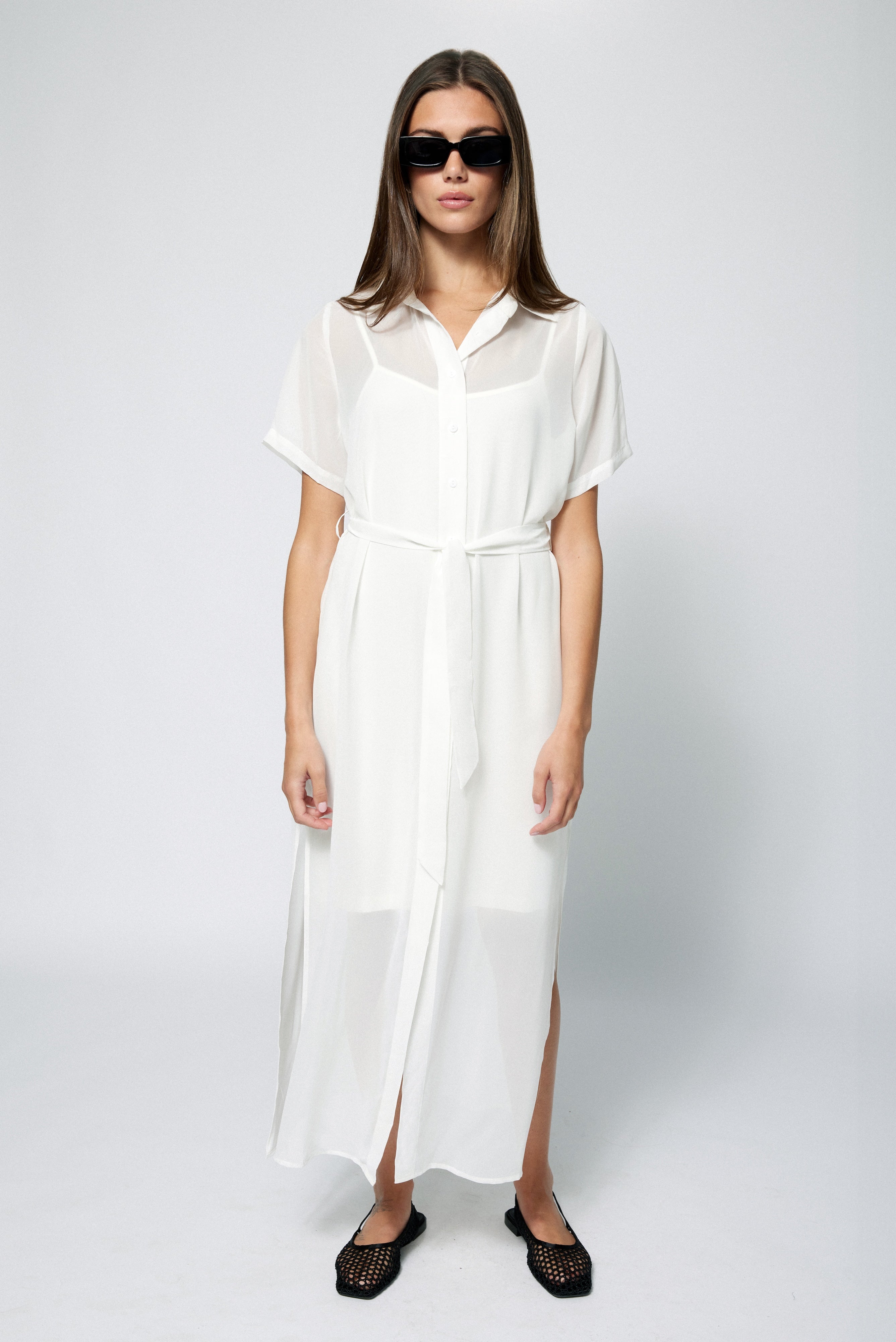 Chiffon Shirt Dress White Amanda Maria Chiffon Shirt Dress White Amanda Maria