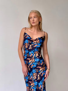 Cowl Neck Slip Dress: Painted Blue