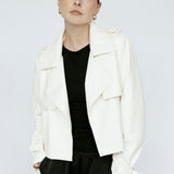 Cropped Trench Vegan Leather Ivory