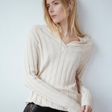 Ribbed Cashmere V Sand