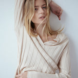 Ribbed Cashmere V Sand