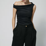 Linen Blend Trouser Black