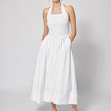 Linen Cotton Smocked Halter Dress White