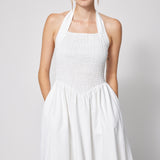 Linen Cotton Smocked Halter Dress White