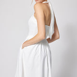 Linen Cotton Smocked Halter Dress White