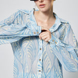 Chiffon Blouse Blue Beach Print