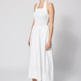 Linen Cotton Smocked Halter Dress White