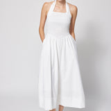 Linen Cotton Smocked Halter Dress White