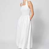 Linen Cotton Smocked Halter Dress White