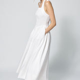 Linen Cotton Smocked Halter Dress White