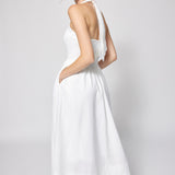 Linen Cotton Smocked Halter Dress White