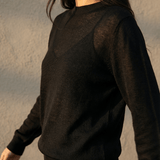Knit Linen Crew Neck Black