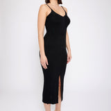Ribbed Button Front Dress Black