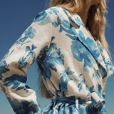 Linen Belted Blazer In Bloom