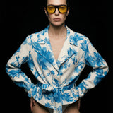 Linen Belted Blazer In Bloom