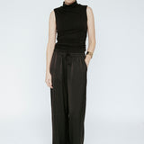 Bamboo Pleated Mockneck Tank Black