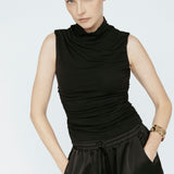 Bamboo Pleated Mockneck Tank Black