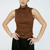 Bamboo Pleated Mockneck Tank Coco