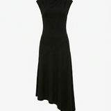 Black one-shoulder dress on a white background