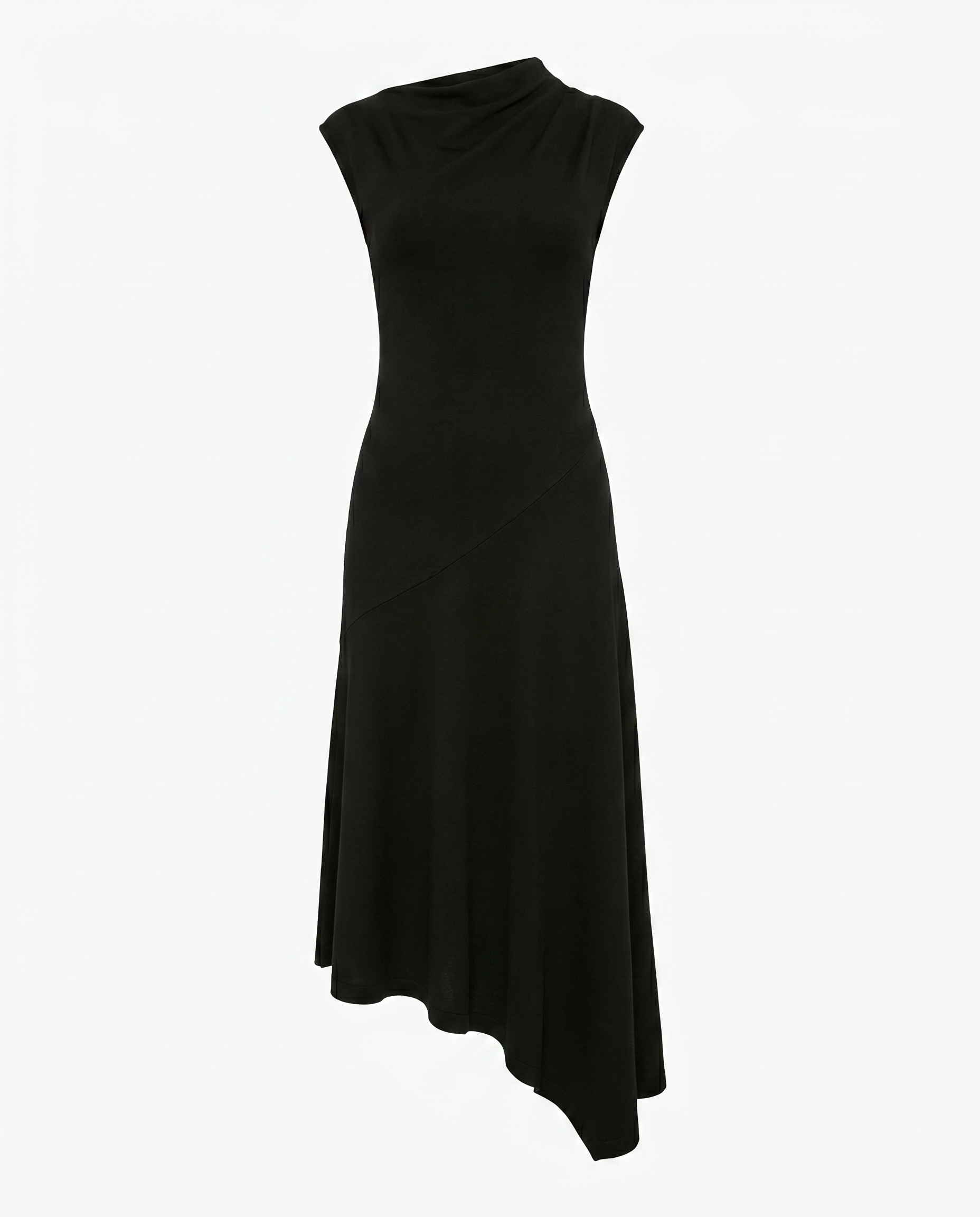 Black one-shoulder dress on a white background