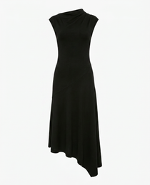 Black one-shoulder dress on a white background