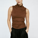 Bamboo Pleated Mockneck Tank Coco