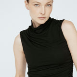 Bamboo Pleated Mockneck Tank Black
