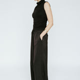 Bamboo Pleated Mockneck Tank Black