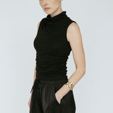Bamboo Pleated Mockneck Tank Black