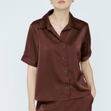 Butter satin Tee Blouse Mahogany