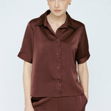 Butter satin Tee Blouse Mahogany