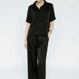 Butter satin Tee Blouse Black