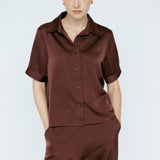 Butter satin Tee Blouse Mahogany