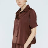 Butter satin Tee Blouse Mahogany