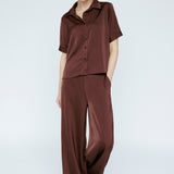 Butter satin Tee Blouse Mahogany