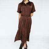 Butter Satin Shirt Dress Mahogany