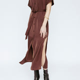 Butter Satin Shirt Dress Mahogany