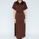 Butter Satin Shirt Dress Mahogany